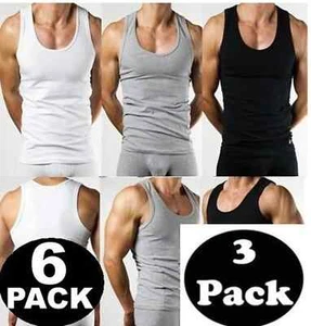 MENS VESTS 100% Cotton TANK TOP SUMMER TRAINING GYM TOPS PACK PLAIN S-2XL - Picture 1 of 17