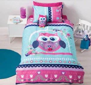 Pretty Owl Girls Applique Quilt Doona | Duvet Cover Set | Reversible | Double - Picture 1 of 4
