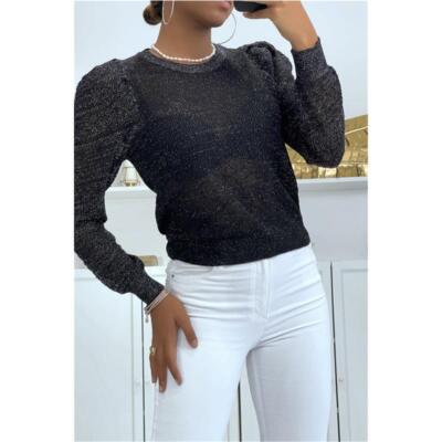 Eleganter Damen Pullover mit Glitzer und Puff...