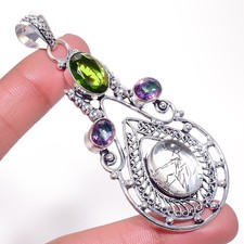 Black Rutile,Peridot Ethenic Jewelry Handmade Pendant Lp-14217