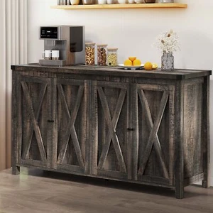 Farmhouse 55" Sideboard Buffet Cabinet w/ 4 Doors Wood Kitchen Storage Organizer - Picture 1 of 10
