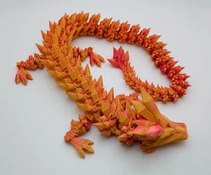 24" Red & Gold Crystal Articulated Dragon 3D Printed Sensory, Flexi Fidget Toy - Picture 1 of 4