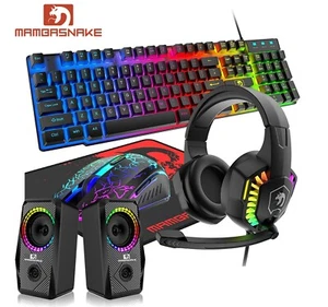 Wired Gaming Keyboard Mouse Headset and Pad Set RGB Bcklit For PC Xbox PS4 Gamer - Picture 1 of 13