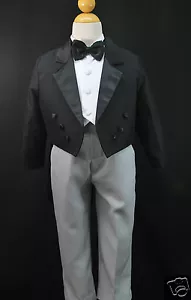 Bebé Niño Pequeño Niño Formal Boda Fiesta Recital NEGRO Esmoquin Traje Gris Pantalones S-20 - Imagen 1 de 11