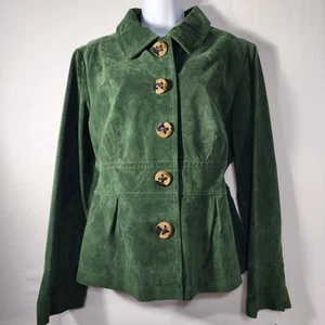 Blazer giacca pelle scamosciata Live A Little taglia XL foderato verde bosco aderente nuovo con etichetta - Foto 1 di 23