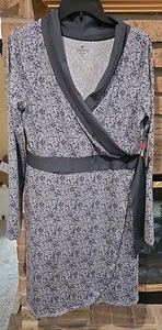 Athleta Wellington Dress Size Large Faux Wrap Gray Floral Stretch NEW - Picture 1 of 5