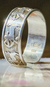 Anello Vintage Argento Sterling Centauro Fascia Mitica Misura 9,75 Regolabile Firmato - Foto 1 di 15