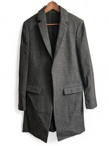 Men’s All Saints Charcoal Grey Check Slim Fit Wool Blend Long Over Coat Size 38 - Picture 1 of 7