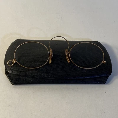 Pince Nez Full Frame 14k Gold Frames Oval w/Suede Lined Hard Case - Image 1 of 4