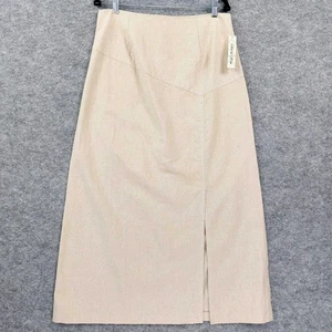 Marla Kim Skirt Sz XL Beige Linen Cotton Blend Midi Modest Slit Career Chic - Picture 1 of 11