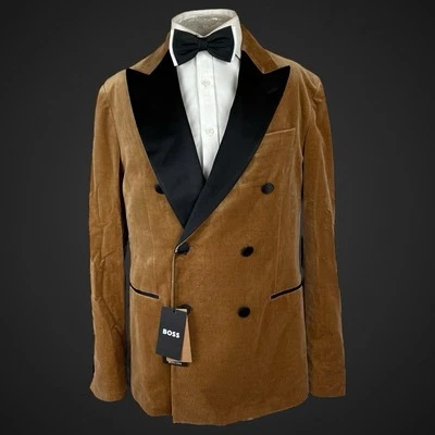 Hugo Boss Men's Velvet Dinner Tuxedo Blazer 42R Slim Fit Double Breasted Tan - Image 1 of 4