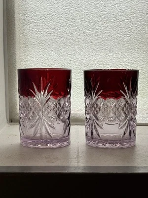 Set Of 2 EAPG Tarentum ATLANTA pattern Royal Crystal Glass Tumblers Ruby Stained - Image 1 of 4