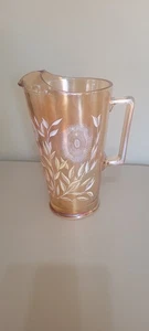 Vintage JEANETTE 1950s Marigold Carnival Glass Pitcher White Cosmos Iridescent  - Picture 1 of 8