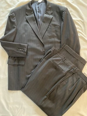 Traje Hickey Freeman 2 piezas 50R 46x29Loro Piana Tasmania negro con lana a rayas grises Foto 1 de 4