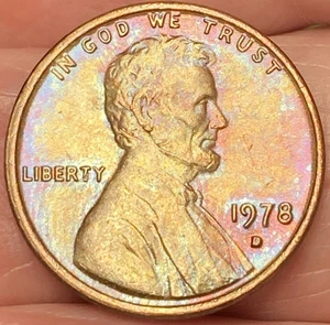 1978-D Lincoln Memorial Penny Beautiful Brilliant Rainbow Toned Coin #5 - Picture 1 of 11
