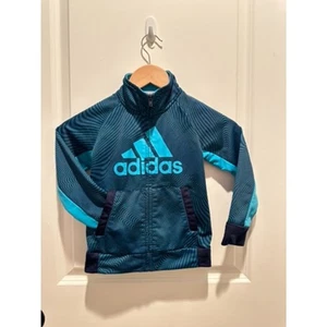 Adidas Tricot Boy's Zipper Down Blue Jacket Size 4T - Picture 1 of 8