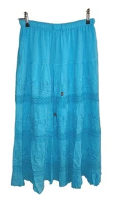 Maxi Rock 46 48 50 52 54 🩵 Häkelspitze Lochstickerei Boho Luftig Baumwolle Neu - Bild 1 von 4
