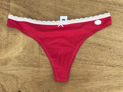 RARO BRAGUITA TANGA DE ALGODÓN SUAVE HUECO VINTAGE CON LAZO ROJO CEREZA DELICADO ENCAJE XL NUEVO Foto 1 de 4