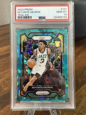 2023-24 Prizm Teal Ice Keyonte George RC /225 PSA 10 Jazz - Image 1 of 2