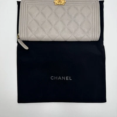 Chanel Boy Quilted Caviar Leather Long Wallet in Gray with Gold Hardware - Image 1 of 4
