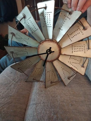 Rustic Farmhouse Country Metal Windmill Wall Clock 14.5” W (C22) - Image 1 of 4