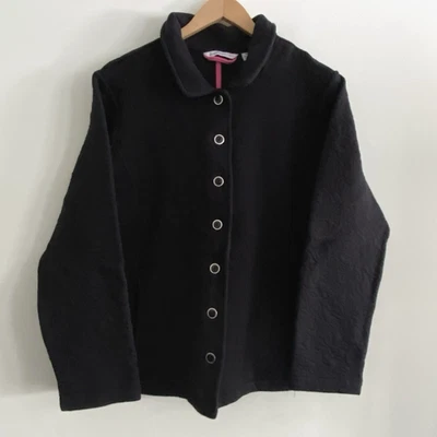 Isaac Mizrahi Live! 1X Chaqueta Manga Larga Top Abotonada Textura Onda Negra Foto 1 de 4