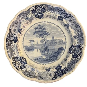 ENGLISH CITIES, WORCESTER, EW&S BLUE TRANSFERWARE PEARLWARE PLATE 10.5" - Picture 1 of 8