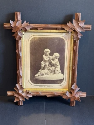 Marco cruzado de madera antiguo hojas borde dorado Selva Negra Adirondack victoriano Foto 1 de 4