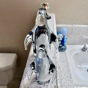 Large & Small Larson USA Crystal Penguin Paperweights. 5” & 9” READ Small Flaw - Picture 1 of 9