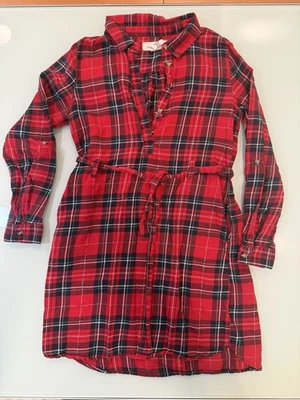 H&M Girls Holiday plaid Tunic Dress W Pockets And Belt Size 8 - Image 1 of 4