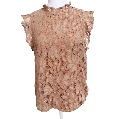Blusa Top H&M Encaje Volantes Cuello Simulado Sin Mangas Floral Beige Elegante Para Mujer Talla S Foto 1 de 3