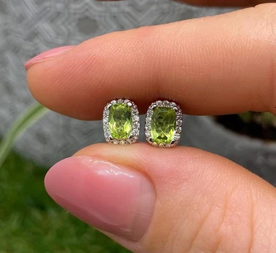 Natural Peridot gemstone Earrings, Sterling silver 925, Gold plated - Image 1 of 4
