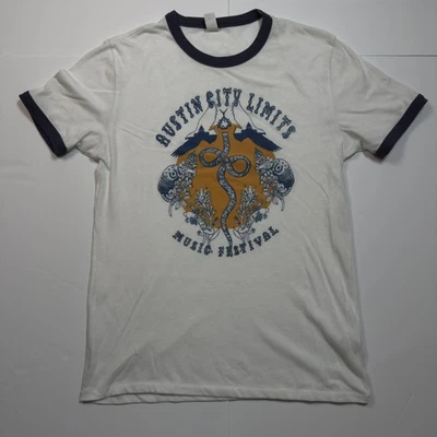 Austin City Limits Shirt Mens Medium White Navy Ringer Music Festival Graphic - Image 1 of 4