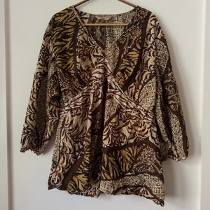Top tunica Y2K Boho XL paillettes stampa animalier hippie marrone floreale terroso artsy mob - Foto 1 di 7