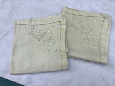 paire de taies d'oreiller Toile métis de Cholet  écru broderie monogramme FSNeuf - Photo 1/4