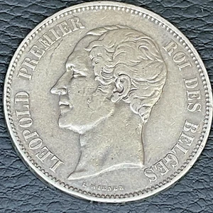 1850 BELGIUM Silver 5 FRANCS Coin LEOPOLD I, (.900). - Picture 1 of 3