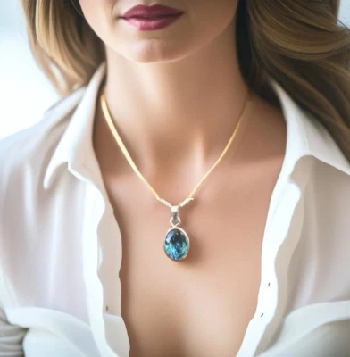 925 Pendente Argento Sterling Raro Naturale Verde Zaffiro Ovale Certificato Vedi - Immagine 1 di 4