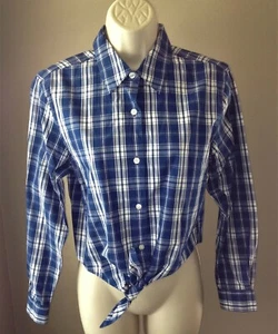 Camicia blusa TALBOTS cravatta davanti TOP S cotone a quadri BOTTONE DAVANTI PICCOLA manica lunga - Foto 1 di 2