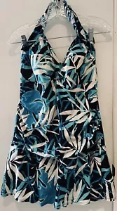 Trajes de baño para todos Traje de baño para mujer Talla grande 22 Azul Estampado de hojas Traje de baño Halter - Imagen 1 de 13