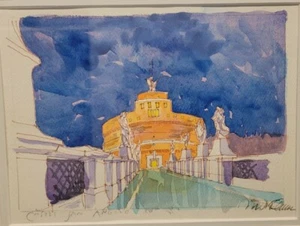 Watercolor of The Mausoleum of Hadrian Castel Sant'Angelo Rome Italy - Picture 1 of 9