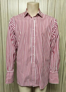 Hilditch & Key shirt 16.5 men red white stripe French cuff - Picture 1 of 8