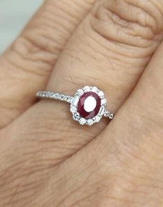 Sterling Silver Natural Ruby Halo Ring Red Adjustable Size New UK Seller 00722 - Picture 1 of 5