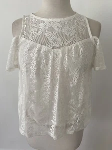 BCX Lace Cold Shoulder Top Size XS Off White Blouse Top - Picture 1 of 10