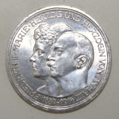 S9 - Germany - Anhalt 3 Mark 1914 Brilliant Uncirculated Silver Coin - Friedrich - Image 1 of 2