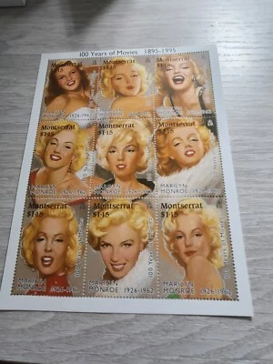 Montserrat # 860 Marilyn Monroe 100 años de películas hoja de recuerdo como nuevo 1995 Foto 1 de 2