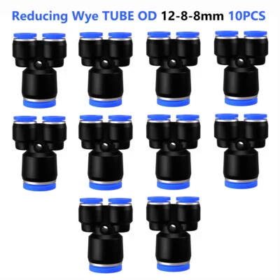 Pneumatic Push to Connect Fitting Y-Shape Reducer Union Tube OD 12-8-8mm 10PCS  - Image 1 of 4