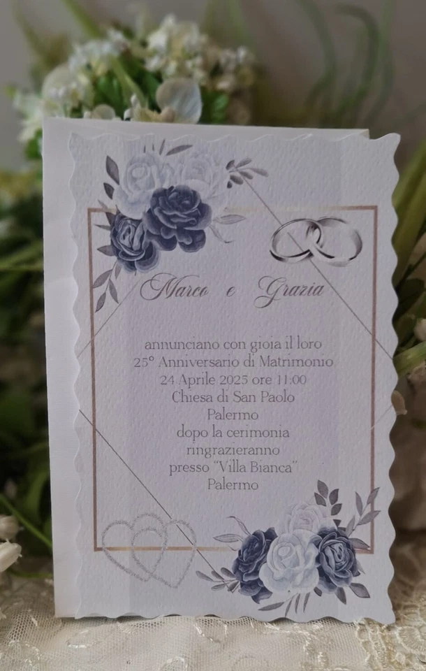 INVITO NOZZE D'ARGENTO CON BUSTA E STAMPA INCLUSA - Immagine 1 di 1