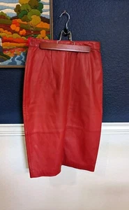 Vintage Verducci 100 % Leder rot knielanger Rock Gr. 10 Medium M - Bild 1 von 10