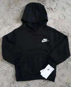 Nike Hoodie Kids XS Size 4 Black With White Swoosh Pullover 3-4 Years New - Picture 1 of 3