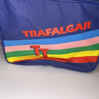 Trafalgar 1980s Vintage Tote Crossbody Shoulder Bag Blue Rainbow Travel Carry On - Image 1 of 4